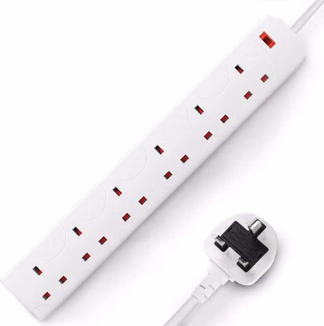 DESIRETECH 6 Gang Extension Lead with Switched Sockets, 1 Metre, White