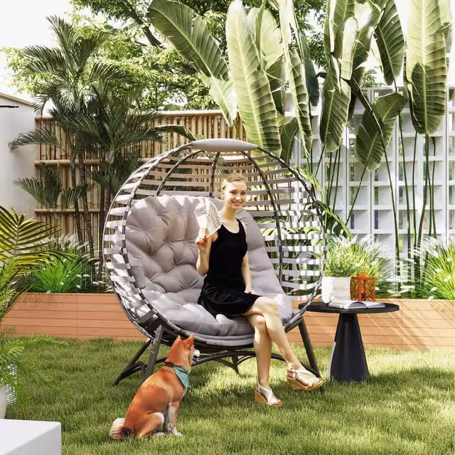 Outsunny Modern Egg Chair with Soft Cushion and Side Pocket in Grey