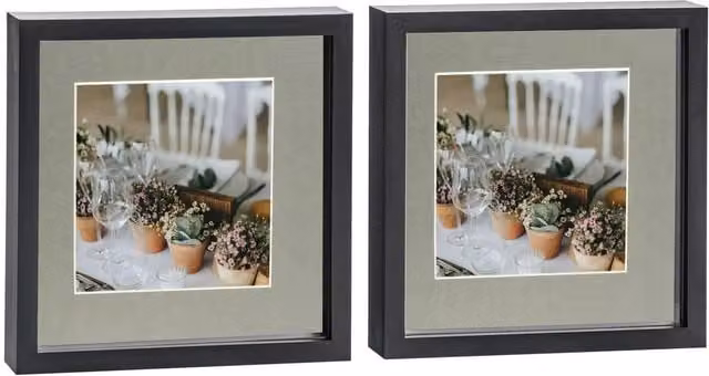 Nicola Spring Pack of 2 Square 3D Box Photo Frames in Black and Grey, 25.4 x 25.4 cm with 15.24 x 15.24 cm Mount