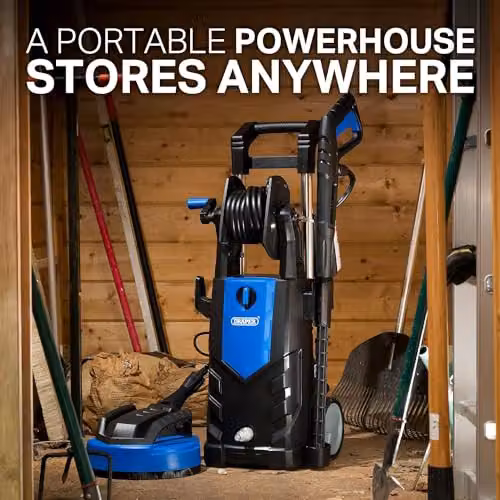 Draper PW2100i Electric Pressure Washer with Heavy Duty Patio Cleaner, Blue and Black – 4