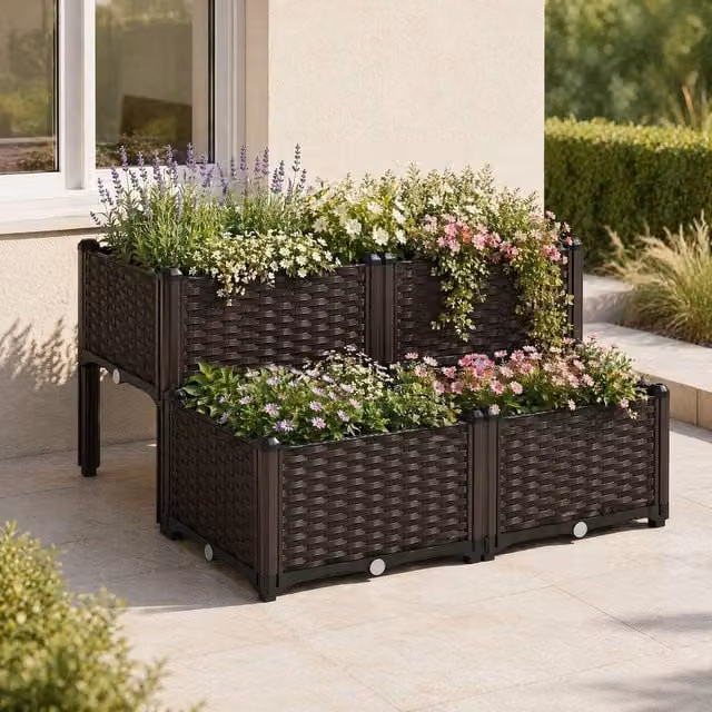 STILVORA Self-Watering Raised Planter Tub in Brown – 1