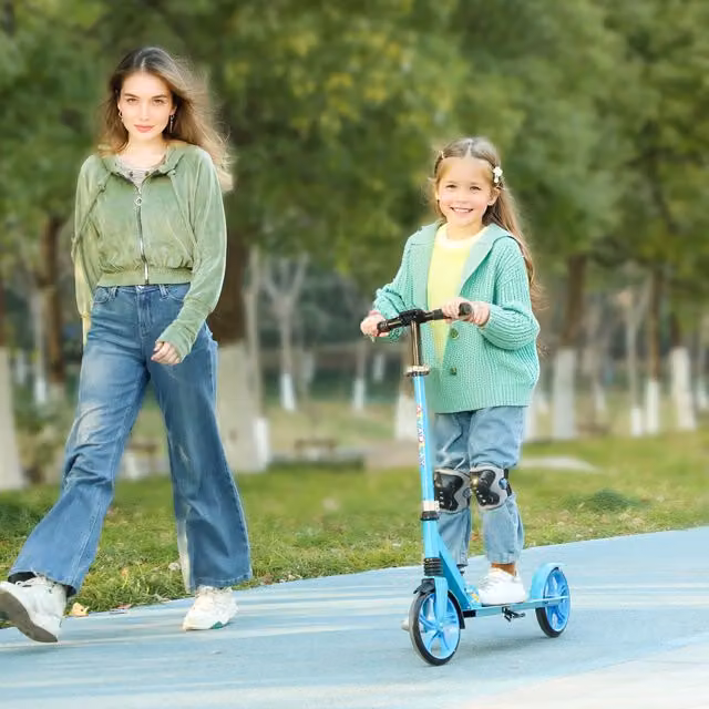 AIYAPLAY Foldable Height Adjustable Kids Scooter with Brake, Blue