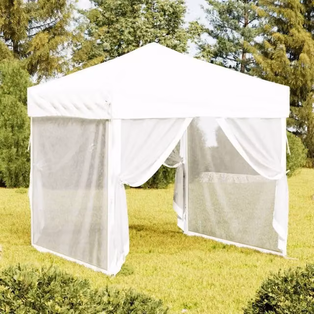 Berkfield Home Folding Party Tent with Sidewalls in White and Silver, W/D/H: 2 x 2 x 2 m – 1