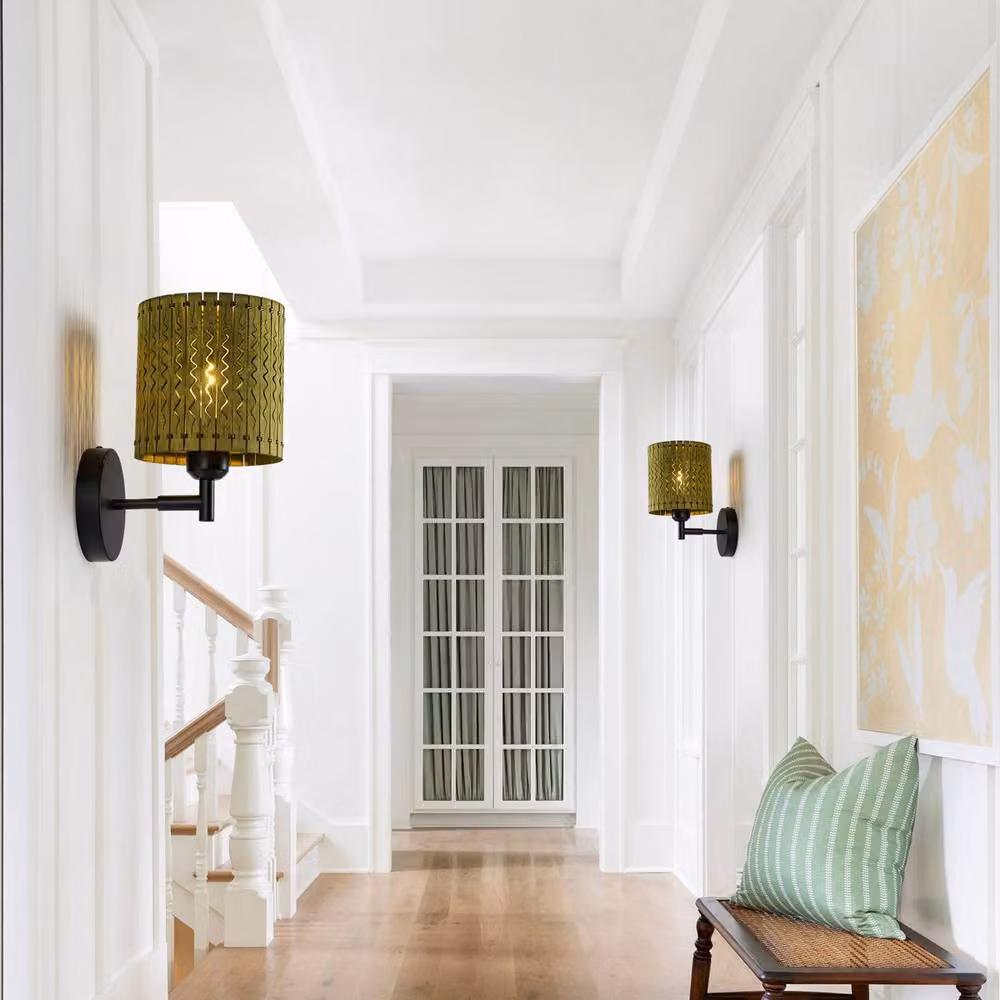 Garwarm Set of 2 Light Boho Farmhouse Wooden Armed Wall Sconces in Green – 3