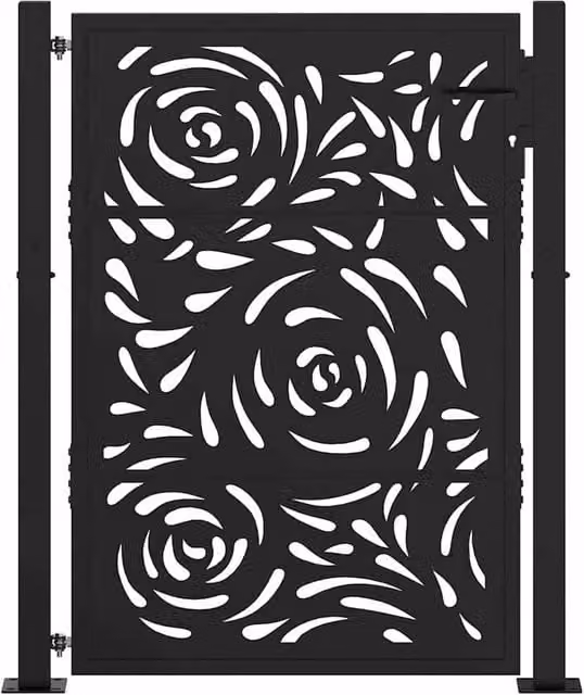 Berkfield Home Beautiful Garden Gate in Black Steel with Flame Design, W: 105 cm, H: 130 cm