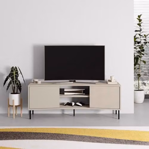 FWStyle Frem 2 Door TV Unit in Sandstone and Black with Modern Curved Design, W: 150 cm, D: 40 cm, H: 55 cm – 3
