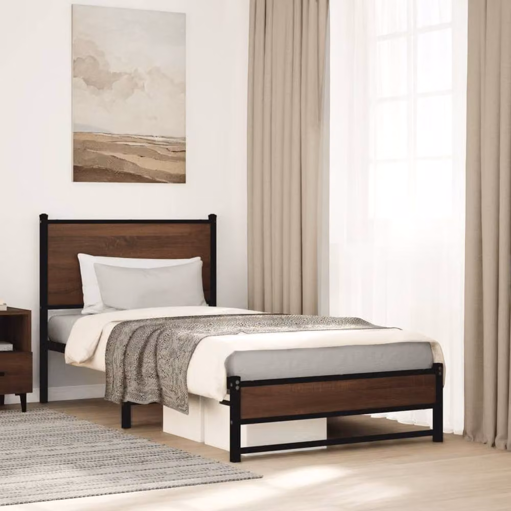 Berkfield Home Metal Bed Frame in Brown Oak, W: 90 cm, L: 200 cm – 2