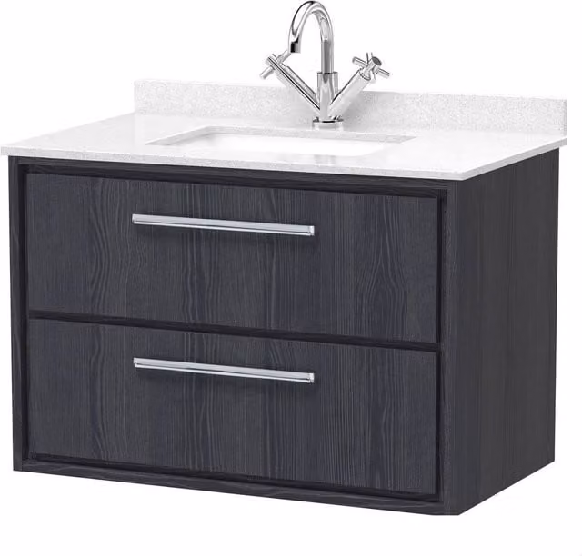 Balterley Longnor 2 Drawer Wall Hung Vanity Basin Unit, Graphite Grey, Width: 80 cm – 1