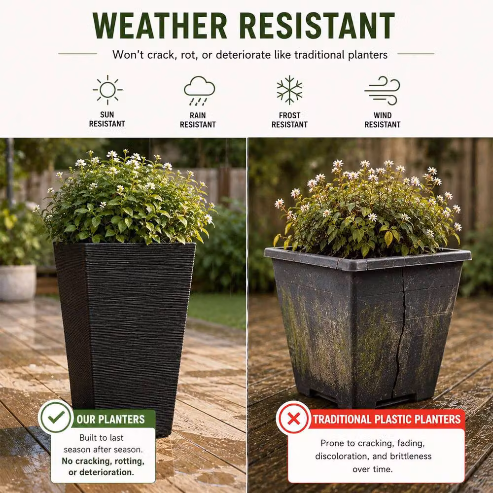 Nicoman Avondale Seagrass Black Tall Square Rubber Planter, 2 Pack, W/D/H: 33 x 33 x 61 cm – 5