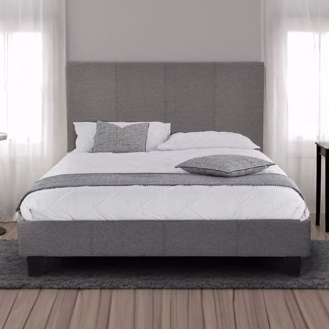 Comfy Living Modern Upholstered Grey Fabric Bedframe, W/D/H: 140 x 200 cm