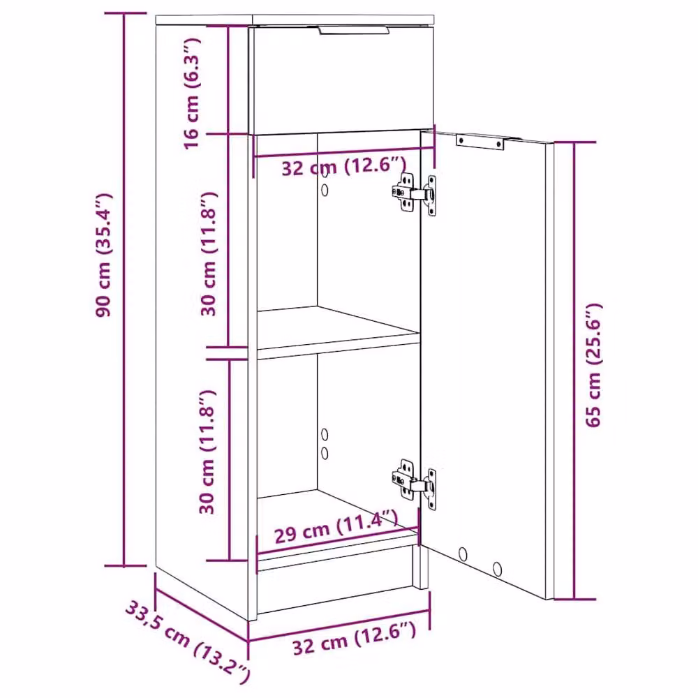 Berkfield Home Classic Bathroom Cabinet in Smoked Oak Brown, W/D/H: 32 x 34 x 90 cm – 4