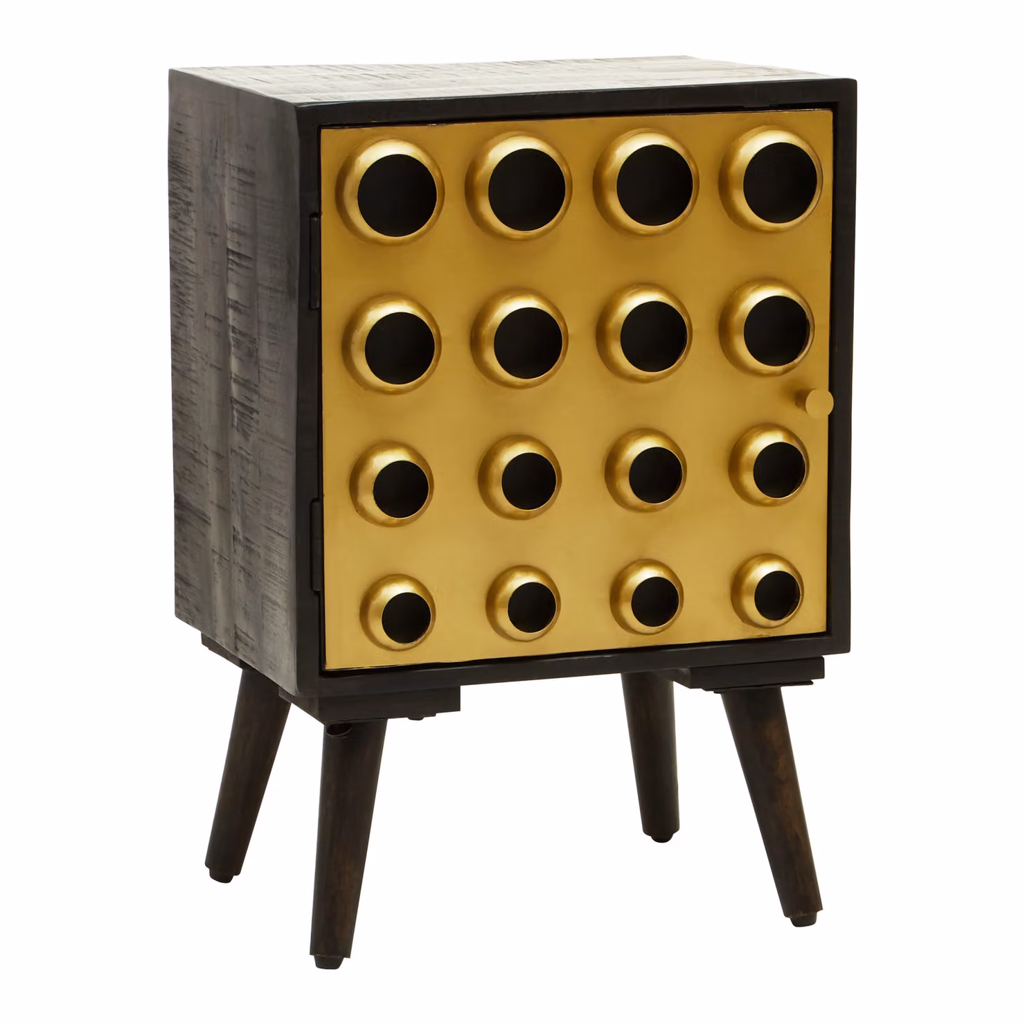 Orsina Black Mango Wood Storage Cabinet with Gold Metallic Finish and Open Shelving – 2