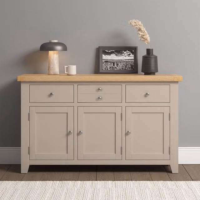 Seconique Windsor 3 Door 3 Drawer Sideboard in Beige and Oak