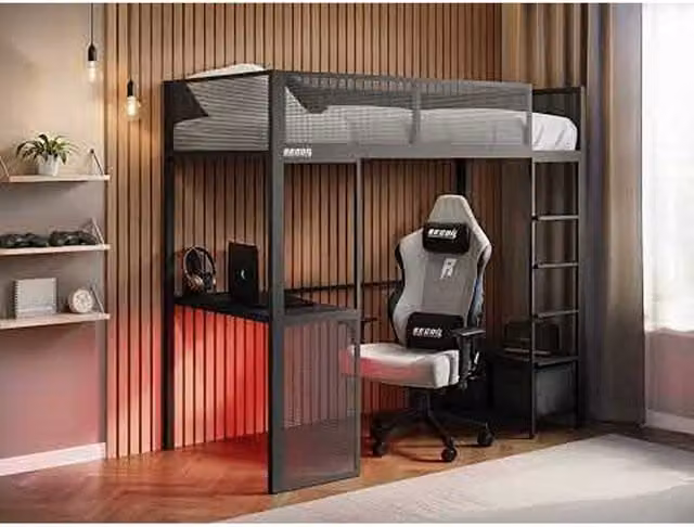 Recoil Glitch Metal Gaming High Sleeper with Desk in Black