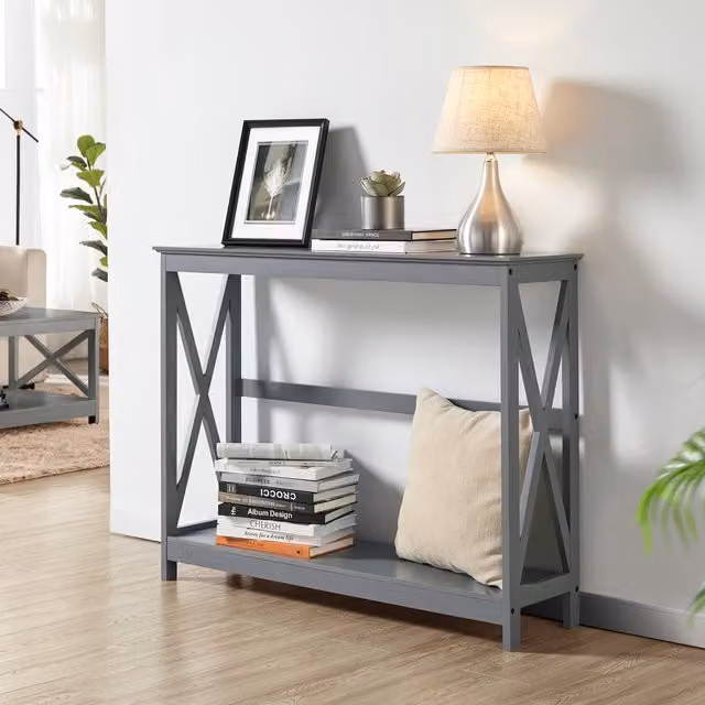 Yaheetech 2-Tier Industrial Side Console Table in Grey