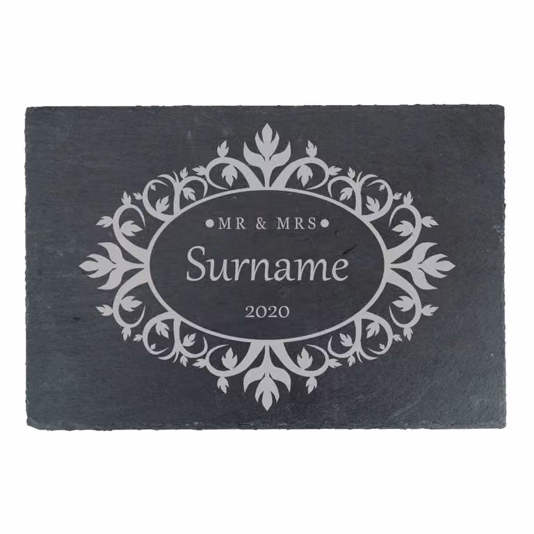 Uniqueful Personalised Mr & Mrs Design Rectangular Black Slate Cheeseboard