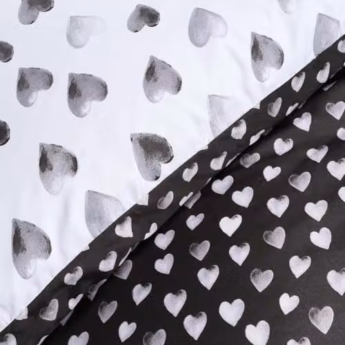 OHS Heart Print King Size Reversible Microfibre Polyester Duvet Cover Set in Mono White and Black, Duvet Cover 180 x 200 cm and Pillowcases 50 x 75 cm – 7