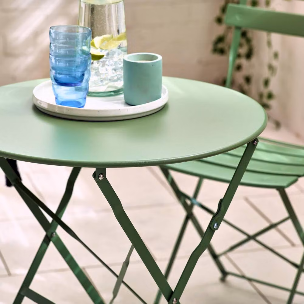 FurnitureboxUK Cabo 2 Seater Metal Bistro Set with Round Table in Matt Green – 3