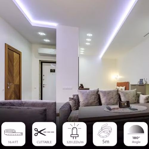 ENERJ 24V COB LED Strip Lights, 5m Roll, 4000K Cool White, IP65 Waterproof, 10W/M, 1100lm/M, CRI 90-92 – 4