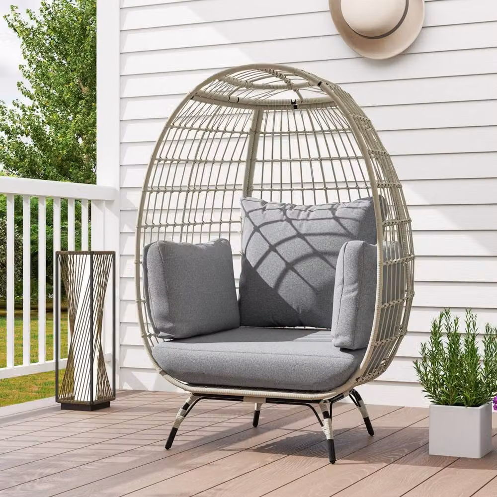 Wyld Haus Tomova Charcoal Grey PE Rattan Egg Chair Cushions and Matching Pillows – 3