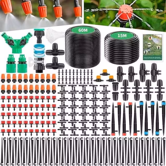 FLAVORA 315 Piece Drip Irrigation System Kit in Black, 10kg