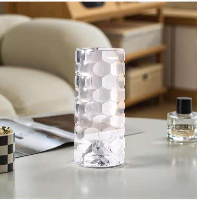 H&O Direct Crystal Diamond RGB LED Table Lamp with Remote Control, Transparent and Multicolour, W/D/H: 18.0 x 8.0 x 8.0 cm
