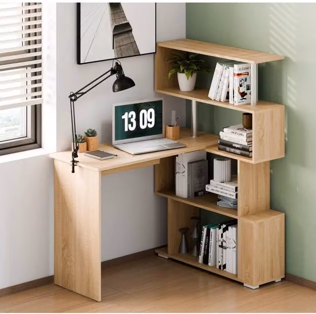 KORVIXA L-Shaped Corner Office Desk in Brown Wood Finish, W: 100 cm, H: 75.5 cm