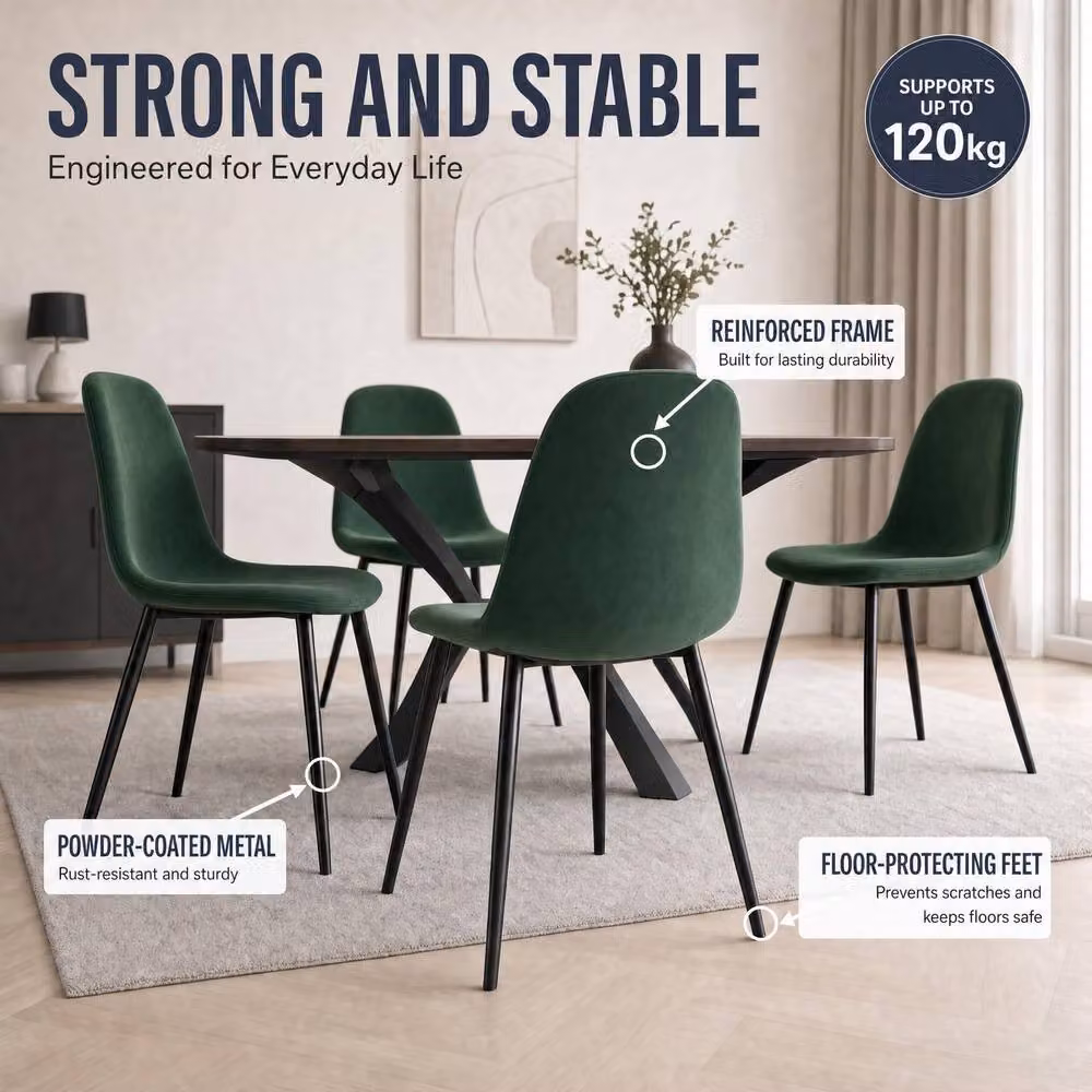 Bravich LTD Ron Velvet Dining Chairs in Green, Pack of 2 – 4
