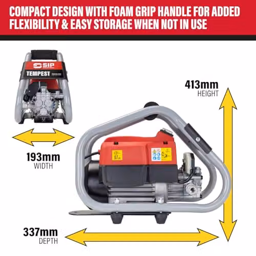SIP Tempest PW420/150 Wall-Mount Pressure Washer, Red, 2175psi, 420L/hr, 6m Hose & Detergent – 4