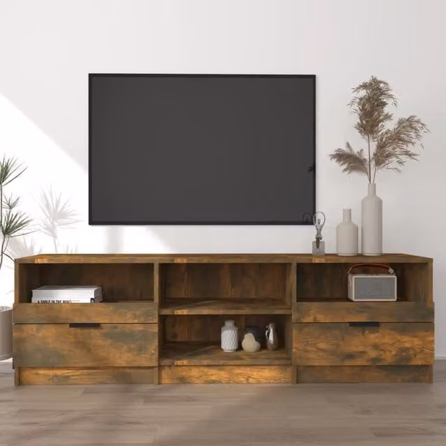 Berkfield Home Modern TV Cabinet in Smoked Oak Brown, W/D/H: 150 x 33.5 x 45 cm