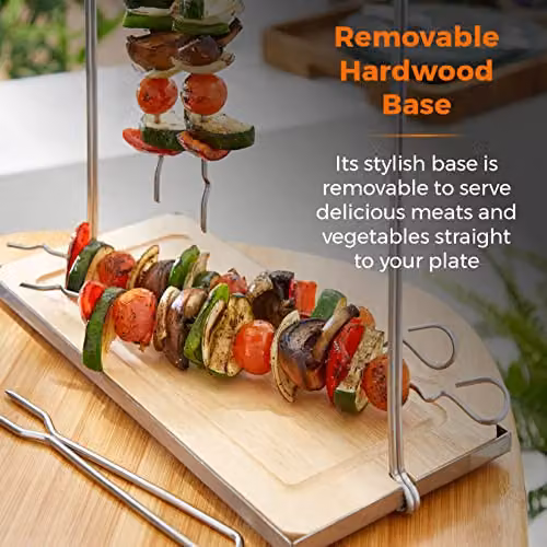 Tower Outdoor Living 6pc Hanging Skewers Set with Stand in Silver Stainless Steel and Wood – 4
