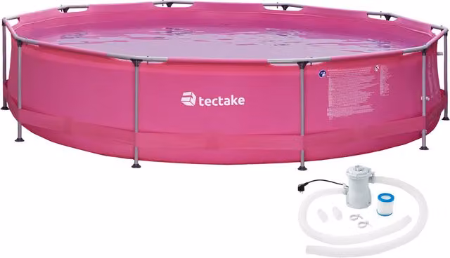 Tectake Round Swimming Pool with Pump in Pink, Diameter: 360 cm, Height: 76 cm