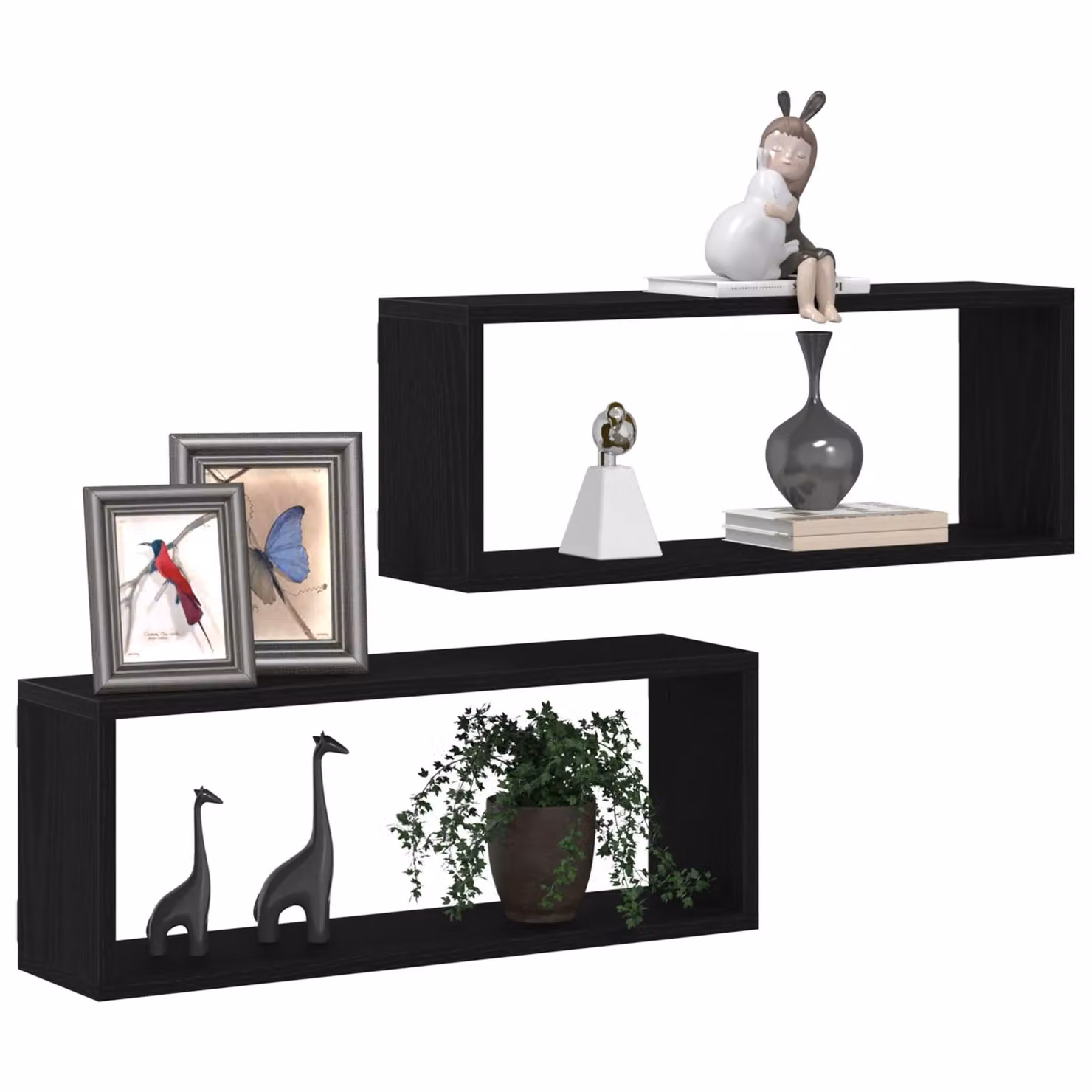 Berkfield Home Black Oak Wall Shelves 2 Pack, W: 60 cm, D: 15 cm, H: 23 cm – 3