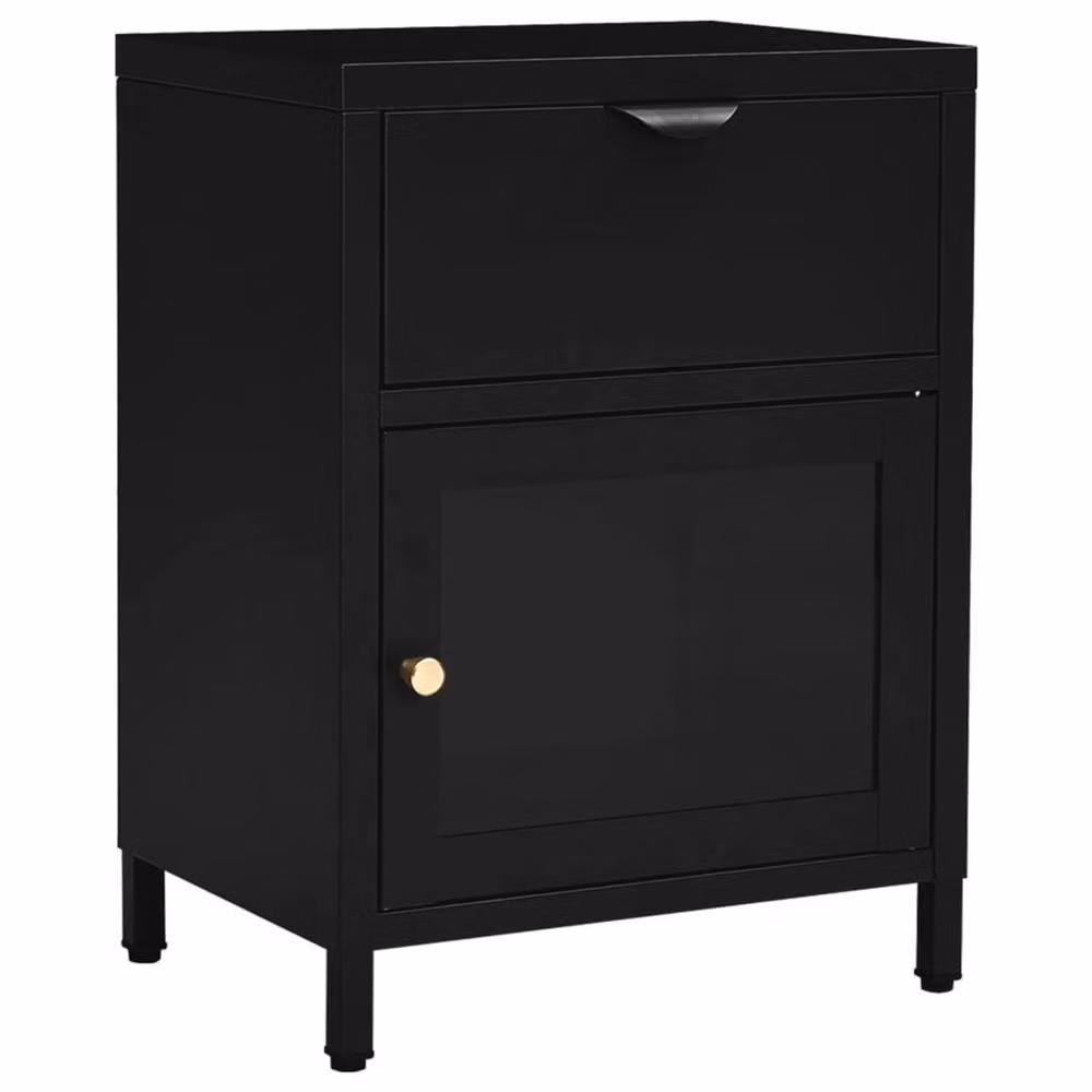 Berkfield Home Black Modern Nightstand in Steel and Glass, W/D/H: 40 x 30 x 54.5 cm – 3