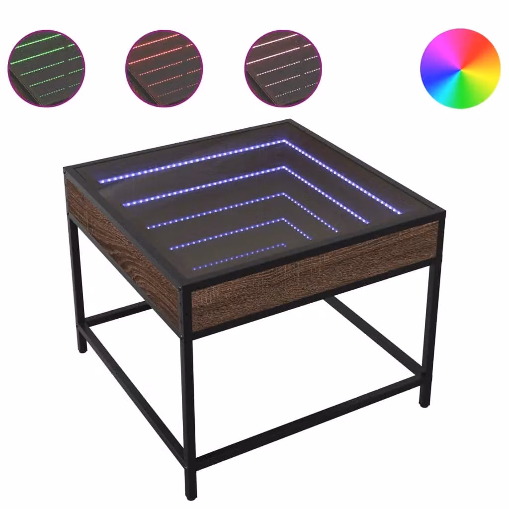 Berkfield Home Infinity LED Coffee Table in Brown Oak, W/D/H: 50 x 50 x 41 cm – 2
