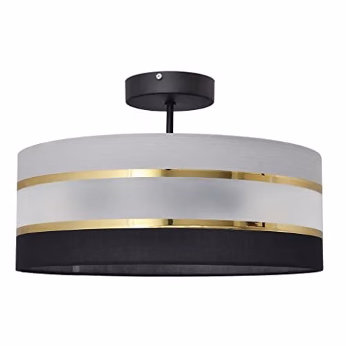 Netlighting Helam Helen Cylindrical Fabric Ceiling Light in Black, Gold and Grey, Diameter: 40 cm – 1