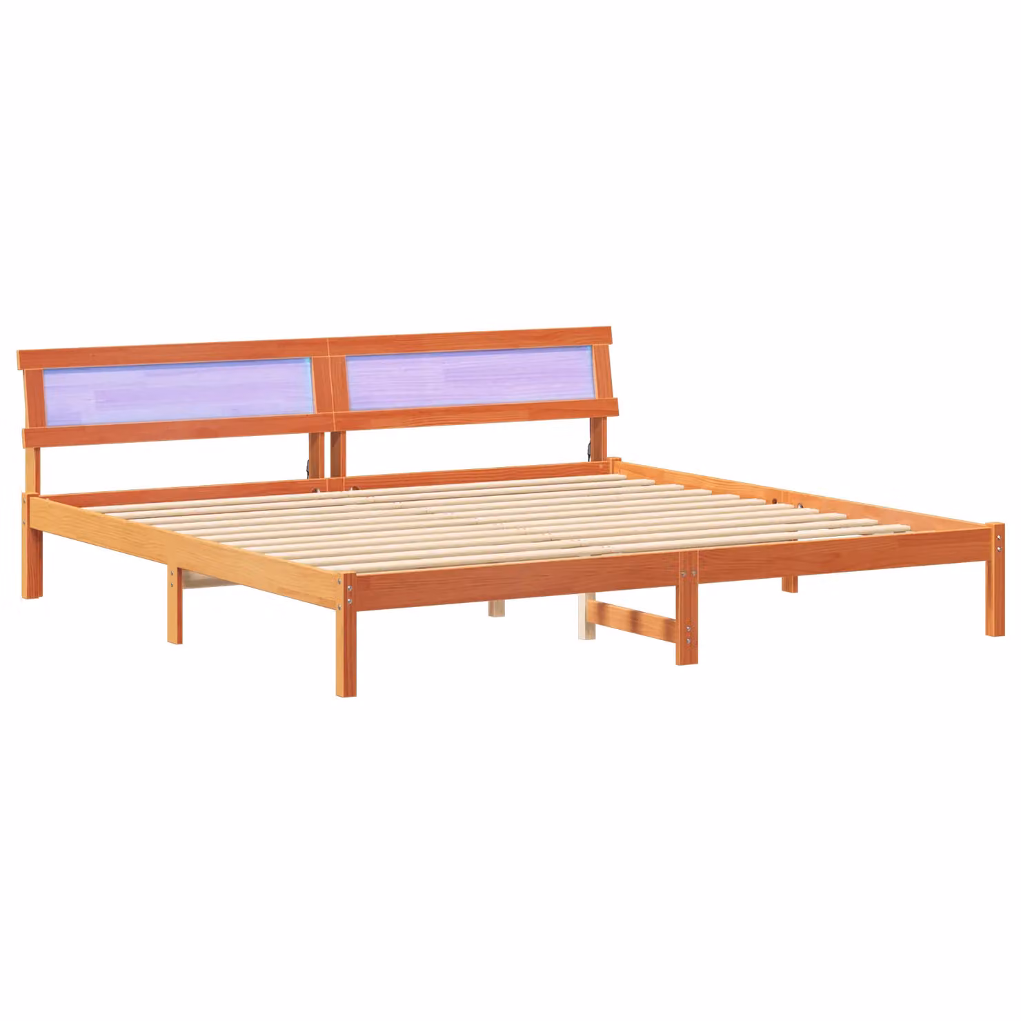 Berkfield Home Modern Pine Wood Bed Frame in Brown with LED Strip Lights and Headboard, W/D/H: 200 x 200 cm – 2