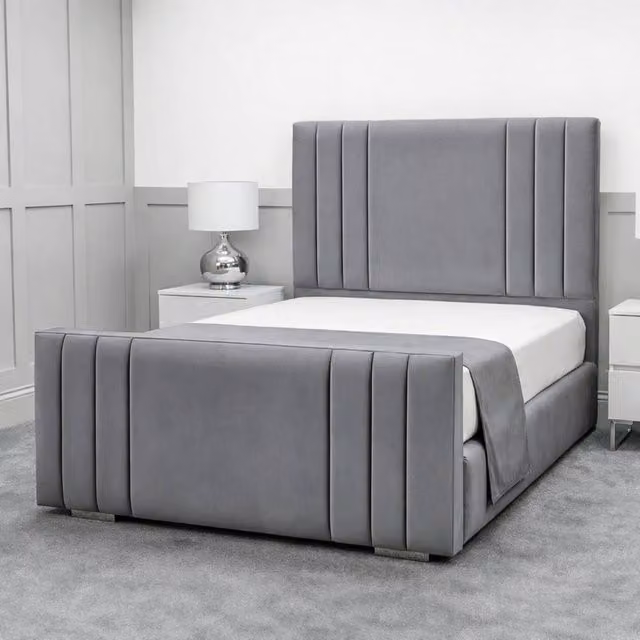 Living Comfort Bedz Canberra Super King Plush Velvet Upholstered Bed with Slatted Base in Grey