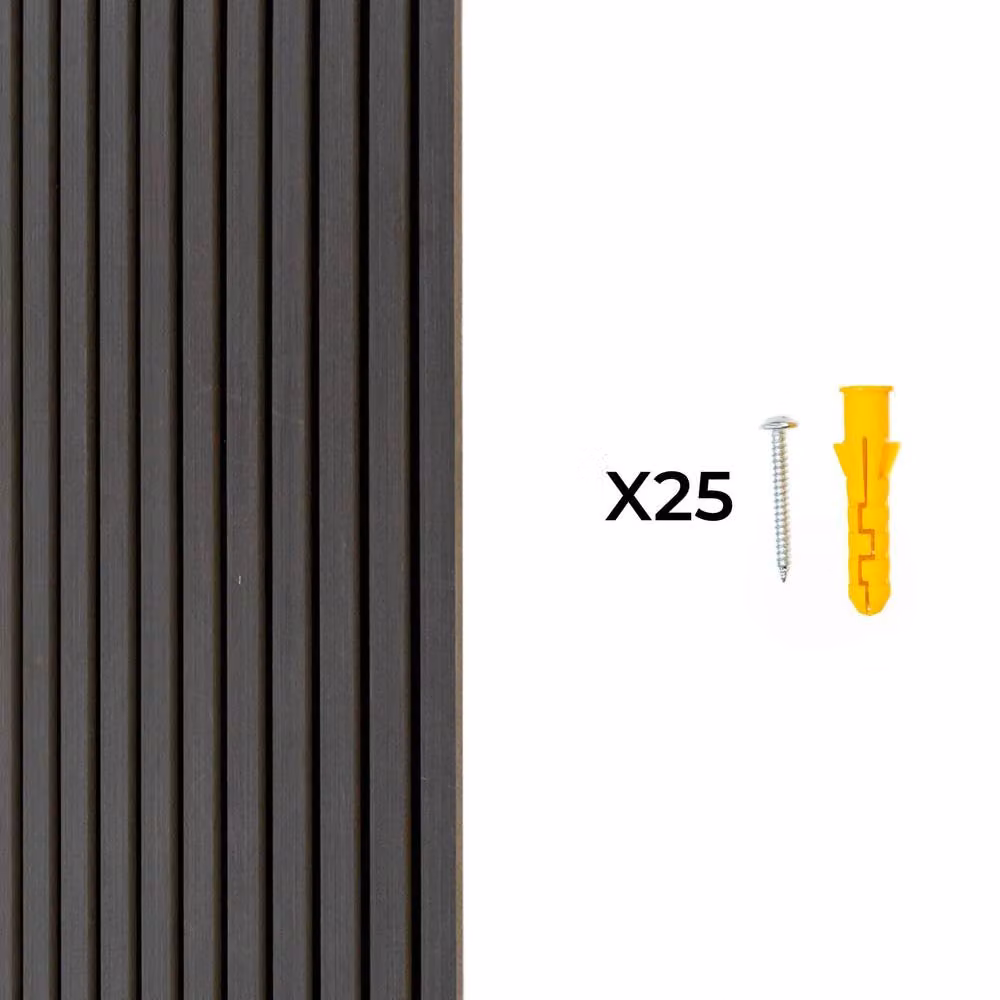 Monstershop Acoustic Slat Wall Panel in Anthracite Grey Wood Look, H 240 x W 60 x D 1.2 cm – 6