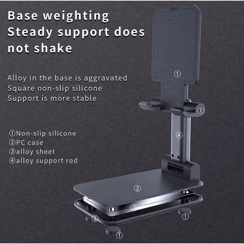 Ventryn Adjustable Height Folding Phone Stand for iPhone and iPad, Black – 3