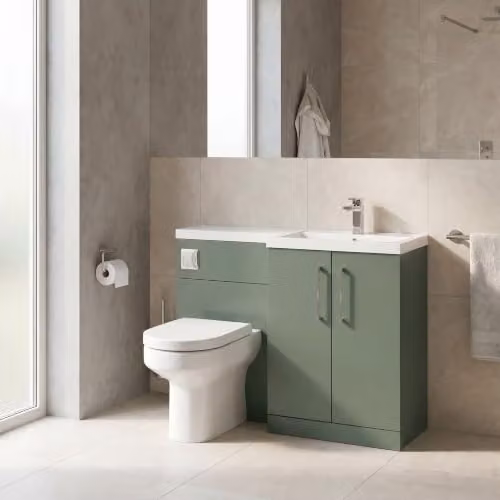 Balterley Green Floor Standing 2 Door Vanity Unit with Basin and WC Unit including Toilet Pan and Soft Close Seat – 3
