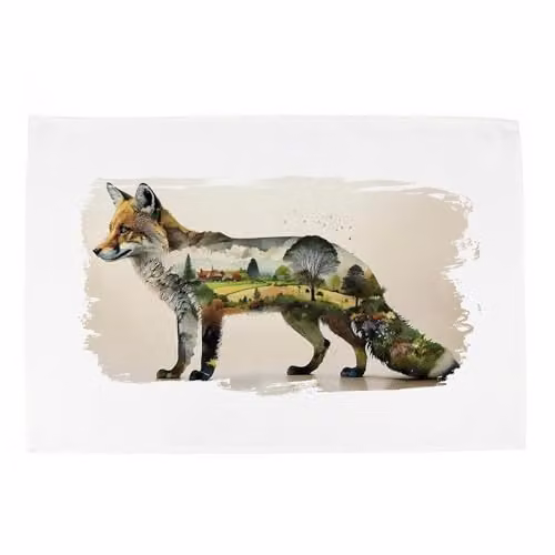 Purely Home Surreal Fox Cotton Tea Towel in Multicolour, W: 67 cm, H: 45 cm