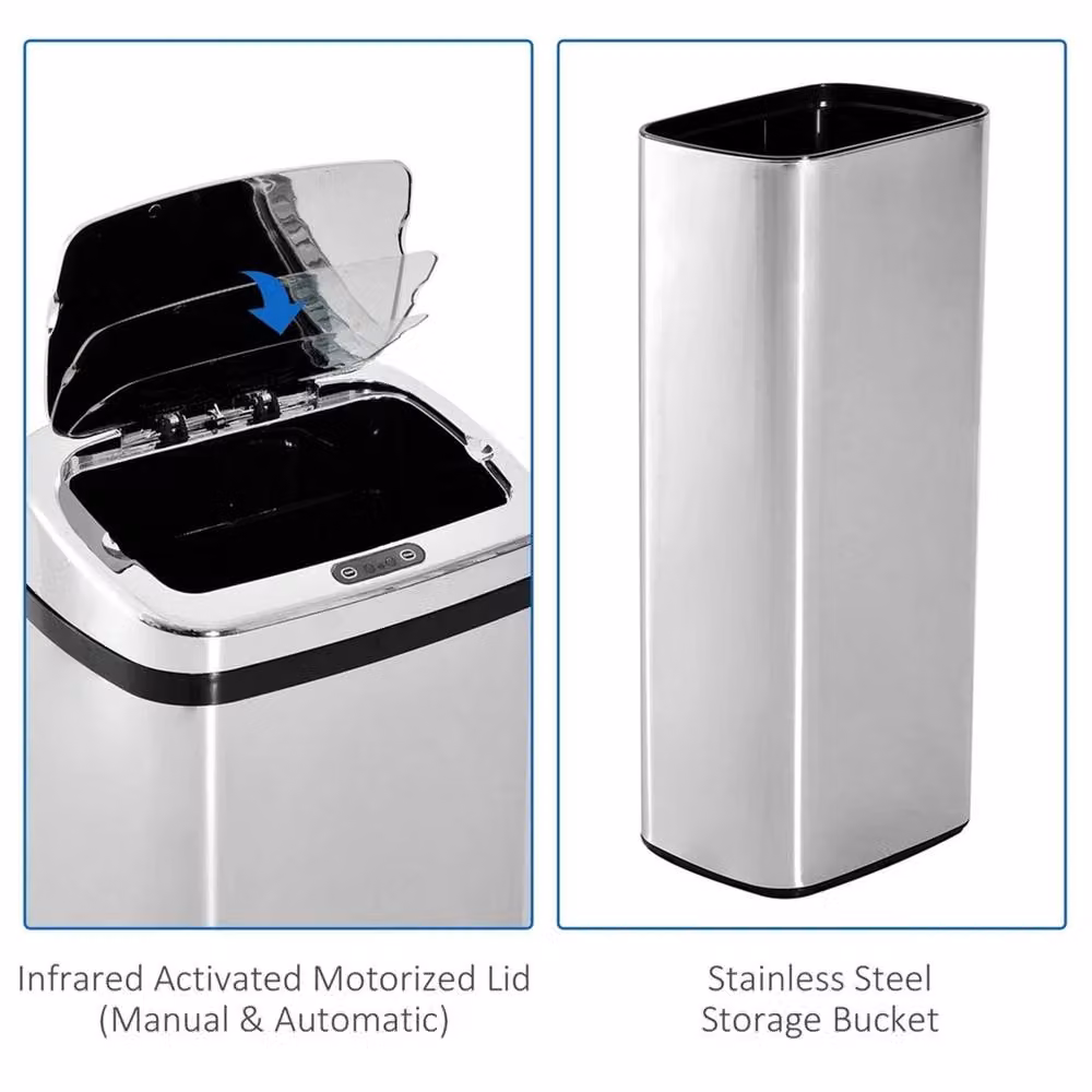Nordara 50L Infrared Automatic Motion Sensor Stainless Steel Dustbin in Silver, W/D/H: 60 x 60 x 130 cm – 3