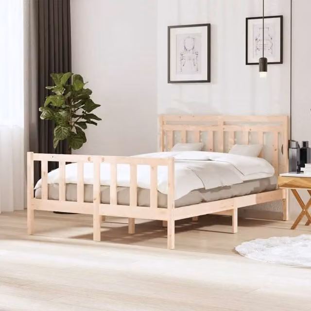Berkfield Home Rustic Solid Pine Bed Frame, Brown, W/D/H: 140 x 200 cm
