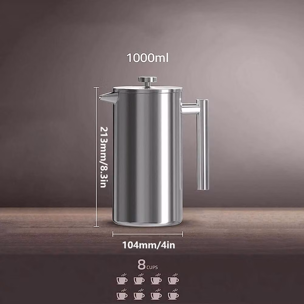 PAWNORA Silver Cafetiere French Press Filter 1000ml – 2