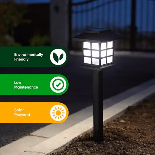 Gardenwize Solar Pathway Lights, 12 Pack, Black, Warm White LED, Height: 37.5 cm – 5