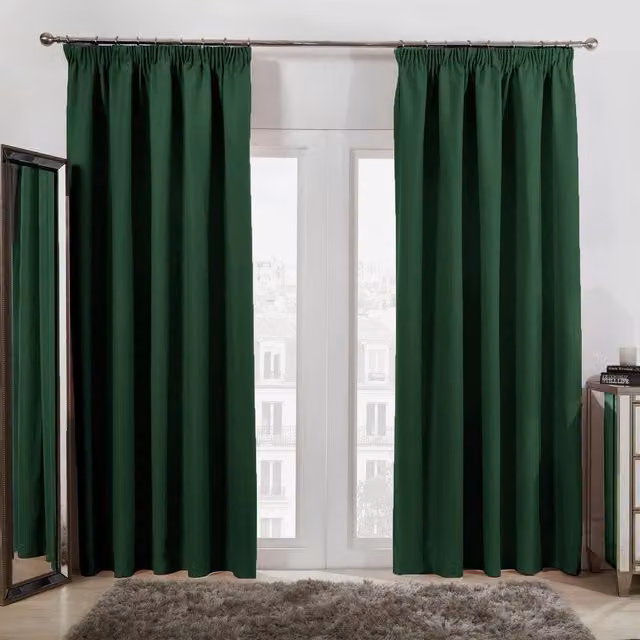 Dreamscene Thermal Blackout Pencil Pleat Curtains, Green, W: 137 cm, H: 167 cm