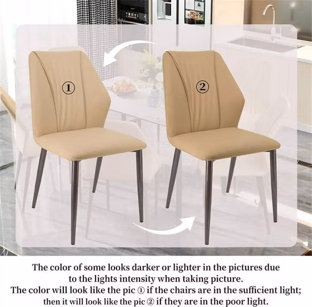 NESTLUNE Set of 2 Luxury Beige Leatherette Kitchen and Dining Side Chairs – 1