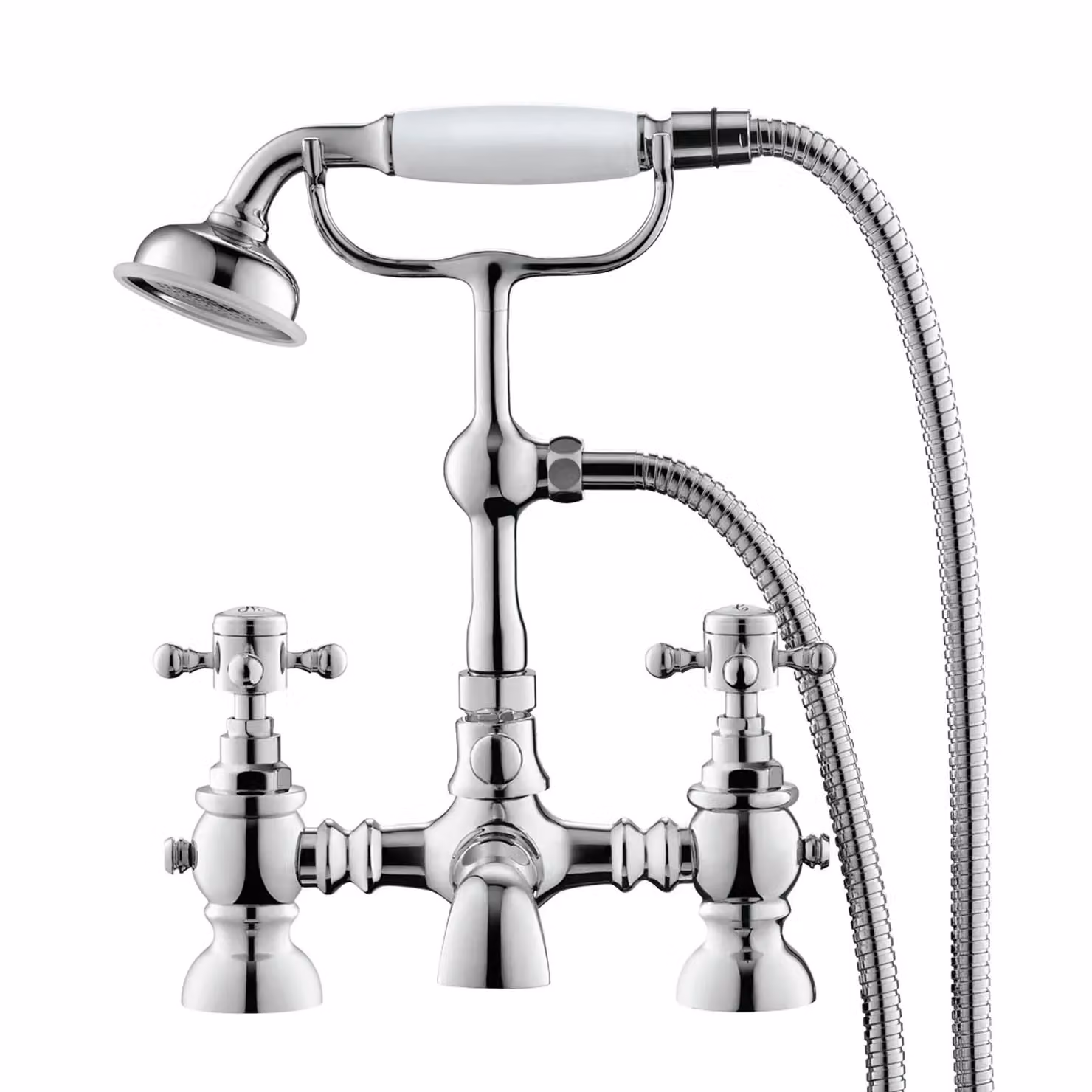 Nes Home Churchill Traditional Deck Mounted Bath Shower Mixer Tap with Handheld Kit in Silver – 2