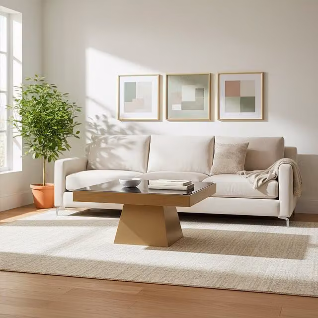 Orsina Modern Square Gold Finish Coffee Table with Black Glass Top, W/D/H: 100 x 80 x 43 cm